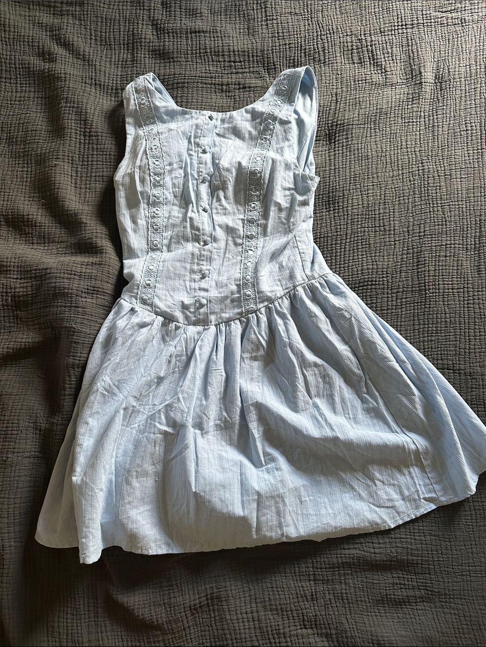 Altar'd State Light Blue Sleeveless Cotton Dress with Embroidered Panels